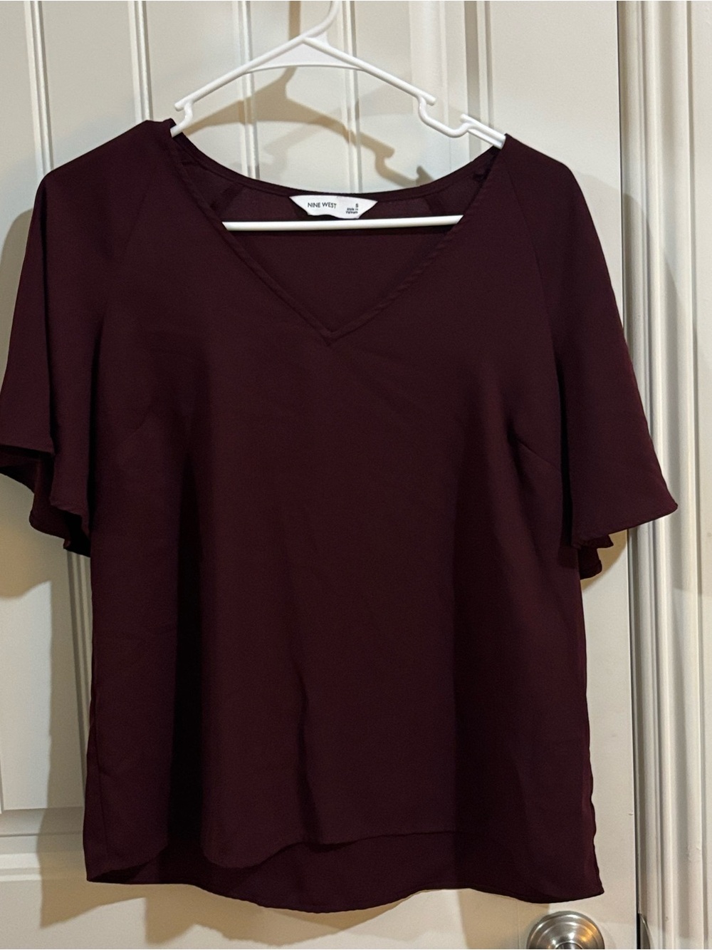 Nine West Deep Plum Flutter Sleeve Blouse